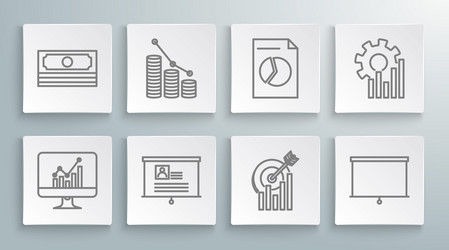 set line computer monitor with graph chart pie vector image