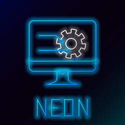 blue glowing neon line computer monitor with graph vector image