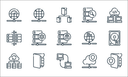 database and servers line icons linear set vector image