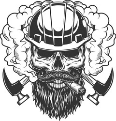 Monochrome Builder Skull with Axes Vector Image