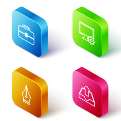 set isometric line toolbox computer monitor vector