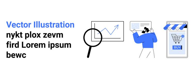analyzing sales data with magnifying glass graph vector image