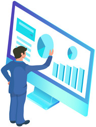 man analyses digital report with data statistical vector image