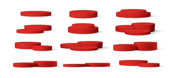 red realistic empty 3d product podium set isolated vector image