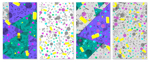 set of memphis pattern pop art color background vector image