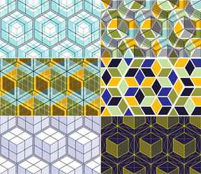 geometric lines abstract seamless patterns set 3d vector