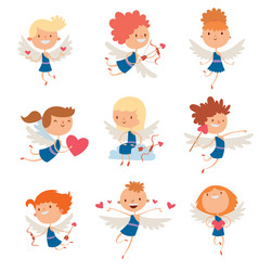 valentine day cupid angels cartoon style vector