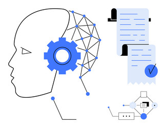 human head with neural network pattern gears vector image
