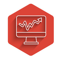 white line computer monitor with graph chart icon vector image