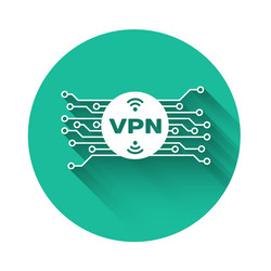 White vpn in circle with microchip circuit icon vector