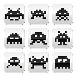 8-bit Space Invaders Buttons vector image