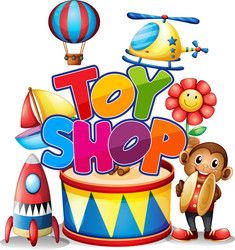 Font design for word toy shop with many toys vector