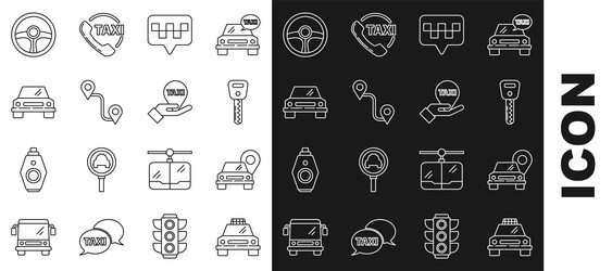 set line taxi car map pointer with key vector image