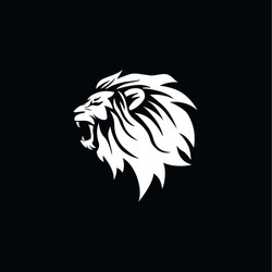 Angry Lion Head Logo - Black & White Vector Image