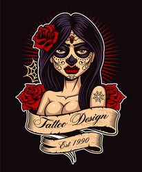 Day of the Dead Girl Tattoo Vector Image