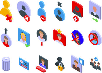 delete user icons set isometric style vector image