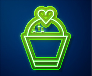 Glowing neon line wedding cake with heart icon vector