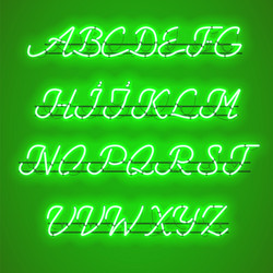 glowing green neon uppercase script font vector