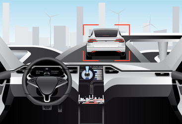 Self driving car on a road inside view vector