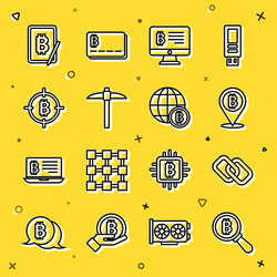 set line magnifying glass with bitcoin chain link vector image