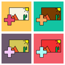 set of upload image white flat icon on color vector image