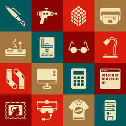 set computer binary code table lamp rubik cube vector image