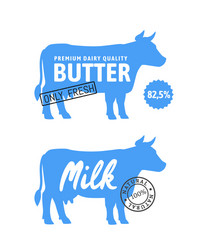 blue silhouette cow with milk and butter vector