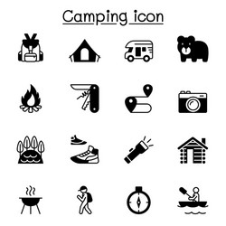 camping icons set graphic design vector