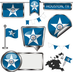 glossy icons with flag of houston tx vector