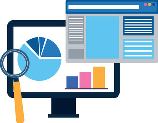 magnifying glass computer and web page window vector image