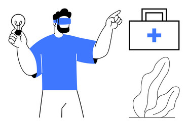 man using vr headset with light bulb idea vector image