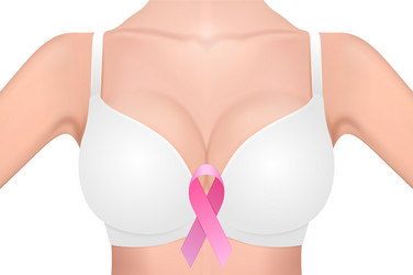 Realistic Female Breast with Pink Ribbon Vector Image