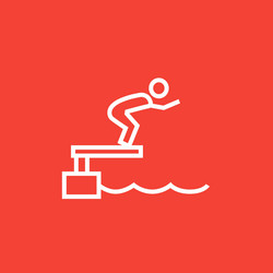 swimmer jumping from starting block in pool line vector image