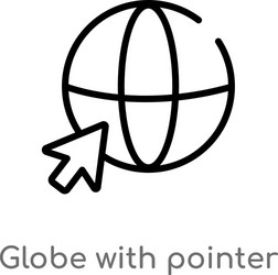 outline globe with pointer icon isolated black vector image