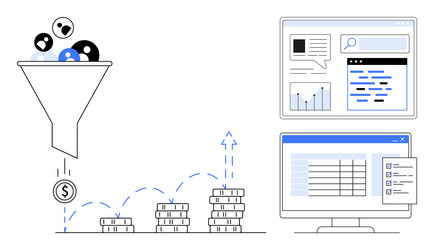 marketing funnel with user flow data filters vector image