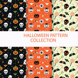 set of halloween patterns with elements in flat vector image