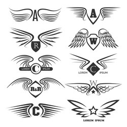 Set of emblems with wings vector