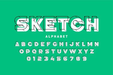 3d style sketchy font alphabet letters and numbers vector image