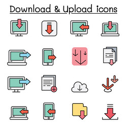 download and upload icon set in color line style vector image