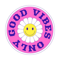 Y2k patch a round sticker with daisy smiley vector