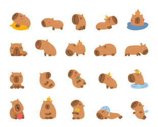 capybara character scandinavian set with various vector image