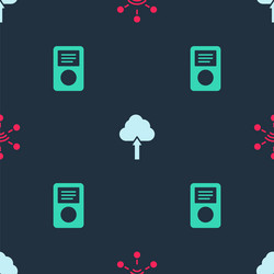 set network cloud upload and music player vector image