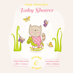 Baby girl cat on a horse - shower card vector