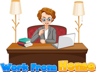 font design for work from home with man working vector