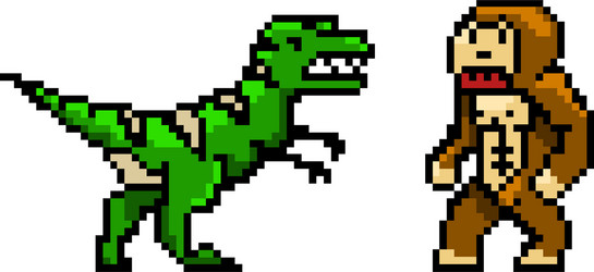 pixel art 8 bit objects characters dinosaur vector image