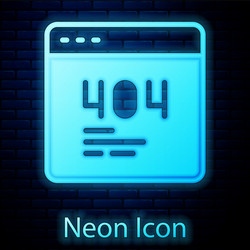 glowing neon page with a 404 error icon isolated vector image