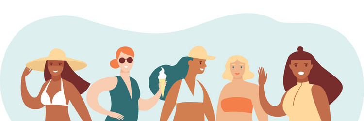 Happy young girls summer beach characters vector