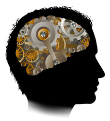 man machine workings gears cogs brain vector image