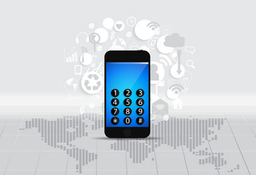 touchscreen device with cloud of application icons vector image