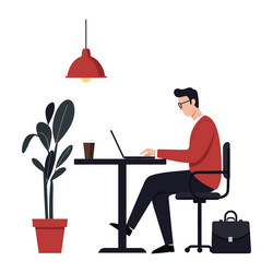 man working at desk with laptop in minimal art vector image